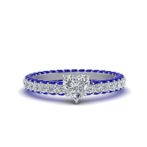 Image of 55Carat Choose Your Gemstone Eternity Ring Sterling Silver Heart Shape Side Stone Engagement Rings Affordable for your Girlfriend, Wife, Wedding Partner US Size 4 TO 12