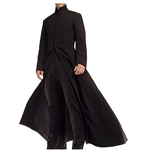 Men’s Matrix Long Coat Celebrity Keanu Black Round Collar Trench Matrix Coat - Main Image