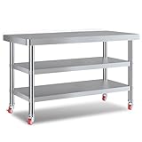 Hochleistungs-Edelstahl-Arbeitstisch für Küche, kommerzielle Lebensmittelzubereitungstisch, langlebige 3-lagige Küchenarbeitsplatte, 100 x 50 cm, ideal für Restaurants und Gastronomie