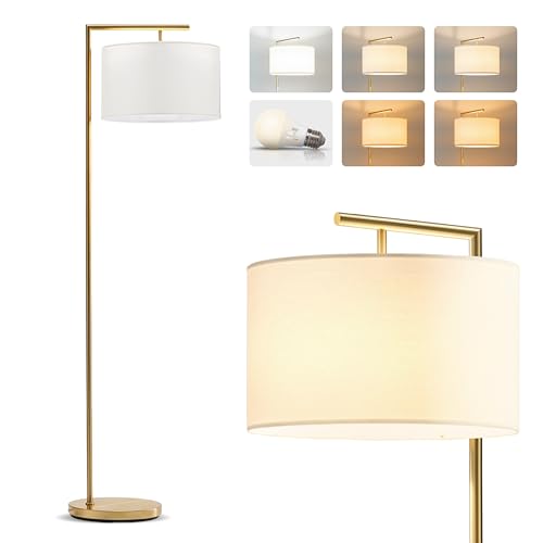 Brightech Montage Modern Floor Lamp - LED Standing Lamp with Adjustable Color Changing Bulbs for Living Rooms & Offices - Tall Corner Bedroom Reading Light for Contemporary Home Decor - Antique Brass
