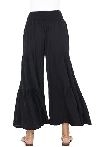 Back From Bali Womens Boho Ruffle Wide Leg High Waist Palazzo Pants with Pockets2