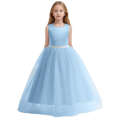 Robe concours fille satin perles | Robe princesse mousseline dos nu pour mariage