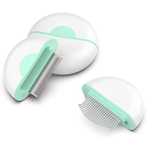 PAKEWAY Cat Dog Hair Deshedding Comb, Gemini 2 in 1Deshedding Brush & Massage Comb for Short Hair Cat, Effectively Reduces Shedding by Up to 95% Hair and Prevent Tying Knots (Long Aqua Green)