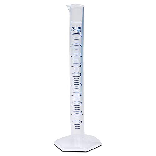 10ml Graduated Cylinder, Polypropylene, Printed Graduations, Karter Scientific 237I9-A (Pack 72)