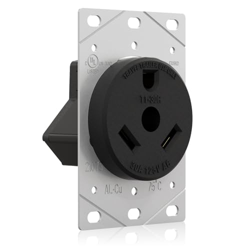 ELEGRP 30 Amps RV Receptacle Flush Mounting Power Outlet NEMA TT-30R 125V Electrical Straight Blade Receptacle for RV and Travel Trailers Heavy Duty Grounding 2 Pole 3 Wire UL Listed 1 Pack