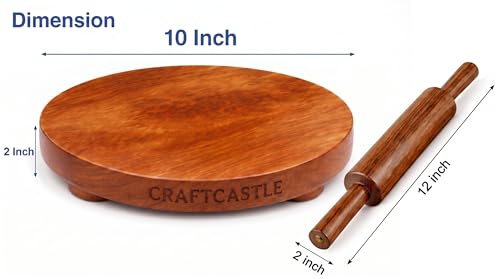 Image of Wooden Floral Design Rolling Board with Rolling Pin, Teak Wood Chakla, Polpat, Chapati Maker, 10 Inches