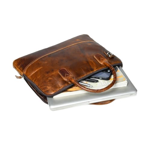 Image of MaheTri Modernist Genuine Leather Laptop Bag (Up to - 15.6 inch) for Men & Women | Unisex Lightweight Leather Briefcase with Adjustable Strap | Multiple card Slots With Zipper Pockets