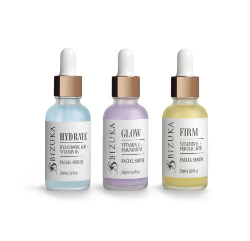 BIZUKA TRIO FACIAL SERUM – Hydrate, glow and firm serum for face skin. Bundle with 3 x 1fl Oz Bottles