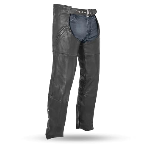 First Mfg Co - Nomad - Unisex Motorcycle Biker Riding Black Leather Chaps - Large