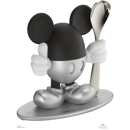 WMF Eierbecher mit Löffel Disney Mickey Mouse Eierbecher lustig für Kinder Kunststoff Eierbecher Kinder Cromargan Edelstahl poliert spülmaschinengeeignet silber
