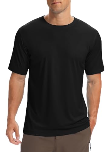Nakvoc Mens Swim Shirts Short Sleeve UPF 50+ Sun Protection Quick Dry Fishing Water Beach Shirt(Black XL)