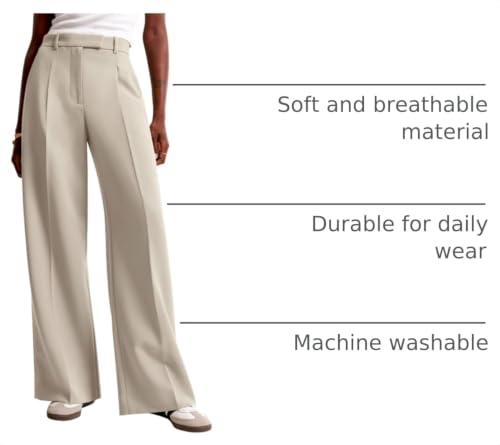 Image of NIMIN Women Wide Leg Pants High Waisted Dressy Work Office Trousers Business Casual Palazzo Pants 2026 Fashion Outfits with Pockets Apricot XX-Large