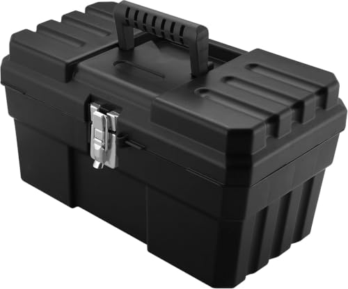 Image of Akro-Mils 14 inch Plastic Toolbox with Removable Tray,Steel Latch & Padlock Eye,Industrial-Grade Tool Box for Tools,Crafts,First Aid & Hobby Supplies, 14 inchx8 inchx8 inch,Made in USA, Black (09514) (Pack of 6)