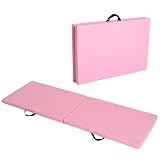 HOMCOM Trainingsmatte, Faltbare Fitnessmatte Sportmatte mit Griffen Gymnastikmatte Gymnastik Tumbling Matte für Yoga, MMA, Fitness, Pilates, Synthetikbezug, Rosa, 180 x 60 x 5 cm