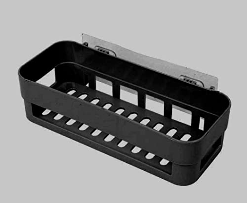KPS Multipurpose Kitchen/Bathroom Shelf Wall Mounted No Drill Storage Rack Super Adhesive Shower Organizer Plastic Box with Sticker Hooks for Strong Support (Multicolor) Pack of 1 (Black) (B0BMFDHVKN) Amazon Price History, Amazon Price Tracker