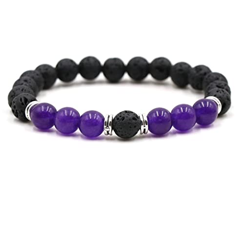 Bracelet chakra en pierre de lave 8 mm et perles élastique pour homme et femme de 19 cm