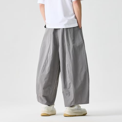 GURUNVANI Men’s Split Hem Wide Leg Pants Elastic Waist Loose Fit Beach Harem Trousers2