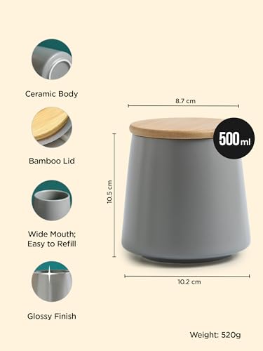 Image of UMAI Ceramic Jar with Bamboo Lid 1000ml | White-Gold | Kitchen Storage Container for Tea, Coffee, Snacks, Sugar, Salt, Pulses, Grains, Dry Fruit, Spices | Kitchen Organizer Gift Set