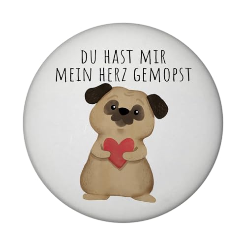Mops mit Herz Magnet rund mit Spruch Du hast Mir Mein Herz gemopst Perfekt für verliebte Hundemenschen Liebevolles Geschenk zum Valentinstag oder für deinen Partner
