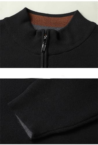 Vsadsau Men Large Crew Neck Sweater Knitted Half Zipper Sweater Solid Pullover Long Sleeve Jumpers4