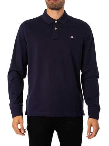 GANT Reg Shield LS Pique Rugger Camisa de Polo, Azul Noche, XXL para Hombre