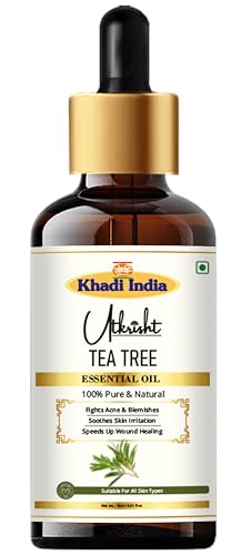 Image of Khadi Tea Tree Essential Oil 15 ml | Pure & Natural | For Acne, Breakouts & Scars | Face & Body Massage Oil | Dandruff & Scalp Health | All Skin & Hair Types | Aromatherapy for Men & Women
