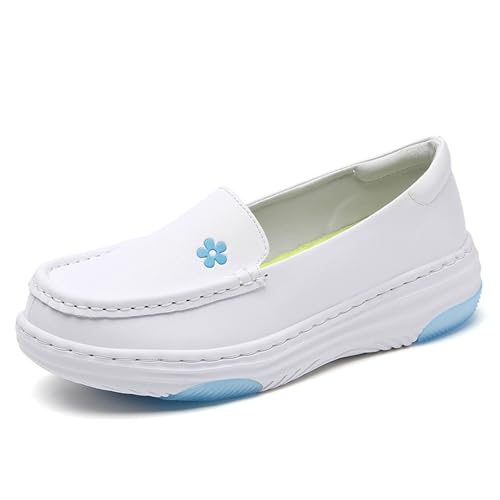 Nursing Shoes Women, Waterproof Women's Breathable Slip-On Soft Non-Slip Sole Work Leather Nurse Shoes, Platform Comfort Walking Sneakers, for Hospital Nurse Doctors