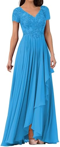 V Neck Mother of The Bride Dress Long Wedding Guests Dresses for Women Lace Appliques Chiffon Formal Evening Party Gowns2