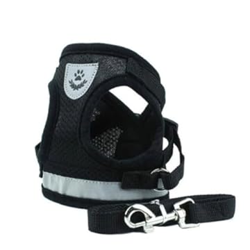 Peitoral Respirável Ajustável para Pets com Coleira: Colete Macio para Cachorro Gatos Refletiva (Preta, G)