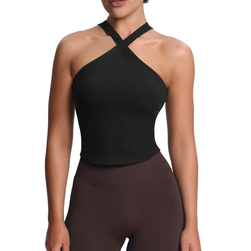 Aoxjox Women's Workout Cross-Neck Sport Bras Fitness Elanor Bra Yoga Crop Tank