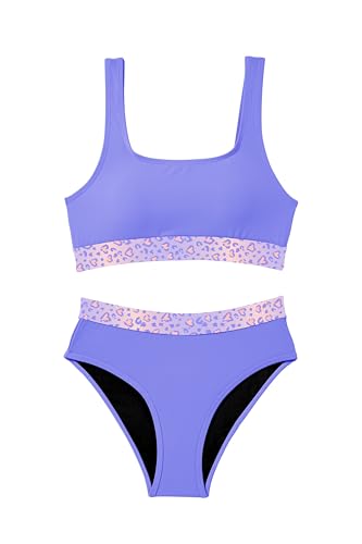 Image of Beautikini Period Swimwear Two Piece Menstrual Leakproof Swimsuit Bikini Sets Mid Waist Print Bathing Suit for Women