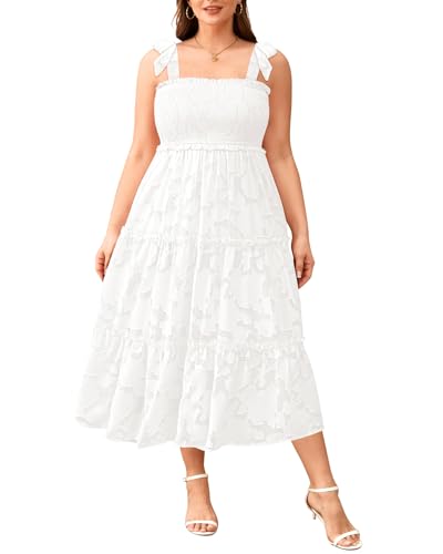 Image of Plus Size Summer Dress - Sun Boho Beach Casual Floral Tiered Smocked Long Maxi Dresses