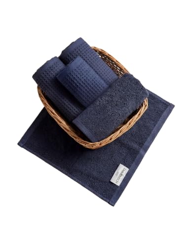 Image of DAMENSCH Unisex Premium Bamboo Blend, Ultra-Soft, Absorbent, Dual Waffle and Terry Texture Waffle Face Towel - Ocean Blue - Pack of 5