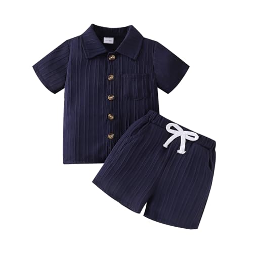 Toddler Baby Boys Clothes Ribbed Button-Down Shirt Tops +Shorts Pocket Outfit 2 PCS set 12 Months-5T Without Tee