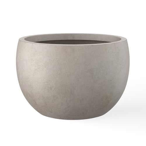 Kante 15.7" Dia Round Concrete Planter, Outdoor/Indoor Large Bowl Plant Pots with Drainage Hole and Rubber Plug for Garden Patio Balcony Home, Weathered Concrete