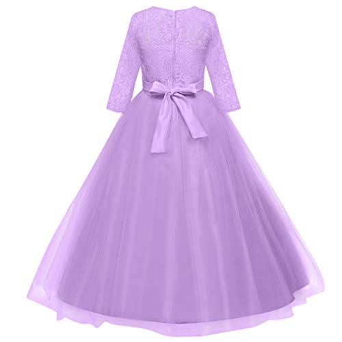 Image of Girls Flower Vintage Floral Lace 3 /4 Sleeves Floor Length Dress Wedding Party Evening Formal Pegeant Dance Gown