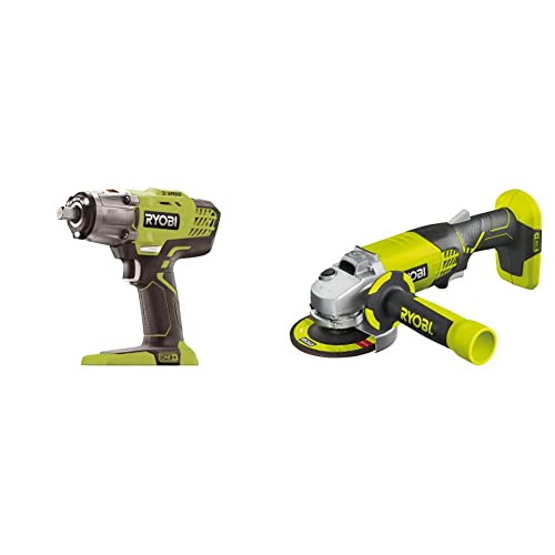 RYOBI R18IW3-0 18V ONE+ Cordless 3-Speed Impact Wrench (Body Only) & R18AG-0 ONE+ Angle Grinder, 18V (Body Only)
