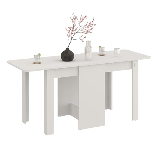 Komto Table a Manger Pliante Blanche - Table de Cuisine 2-4 Personnes, Pliable, Rabattable Gain de Place pour Petit Espace | MOVA 163 x 60 x 72,6 cm