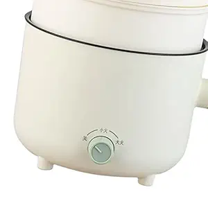 Small Electric Cooker, Multifunctional Heating Pot Non Stick Noodle Cooker for Student Dormitory (Green White with Steamed Griddle)