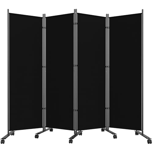 SUNALLY Room Divider 6FT Folding Privacy Screens with Lockable Wheels, 4 Panel Room Partition for Room Separator, 88" W Freestanding Portable Fabric Wall Dividers for Home Dorm Studio Office, Black by SUNALLY - Image 8