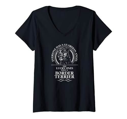Womens Proud Border Terrier Guardian Angel dog saying dog V-Neck T-Shirt, Black