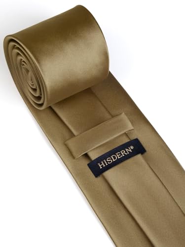 Image of HISDERN Mens Solid Color Ties Formal Satin Necktie and Pocket Square Set Classic Wedding Business Tie & Handkerchief