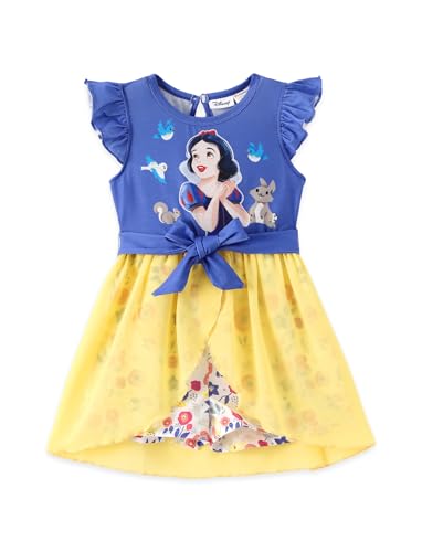 Disney Princess Snow White Toddler Girl Romper With Tulle Skirt Overlay Ruffle Sleeves Jumpsuit with Bow Kids One Piece Outfit Summer Clothes 4-5T
