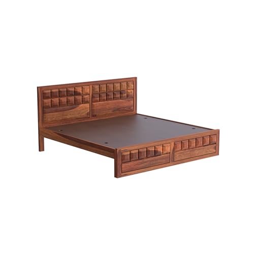 Image of Solid Sheesham Wood King Size Bed Without Storage | Wooden Double Bed Cot Bed for Bedroom Furniture | Palang Double Bed for Hotels | Honey