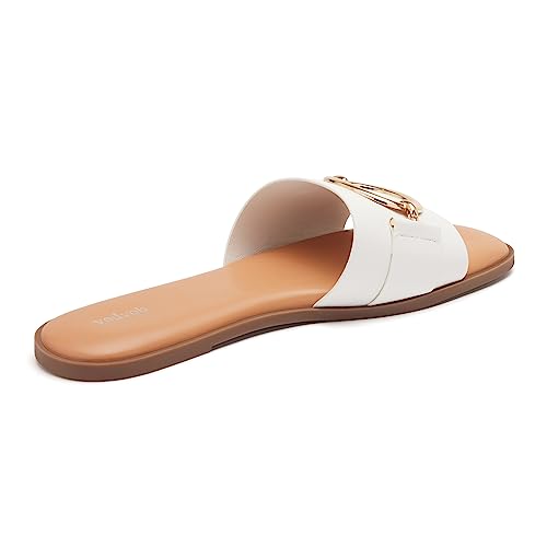 vodvob Women's Flat Sandals Fashion Square Open Toe Metal Chain Summer Dressy Sandals Slip On Casual Slides4