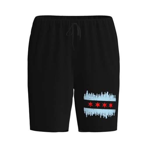 Chicago Flag Skyline Pajama Shorts for Men, Men's Pajama Bottoms, Sleepwear for Summer2