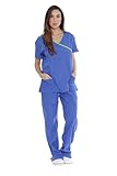 Just Love Women's Scrub Sets/5 Pocket Medical Scrubs Uniforms (Mock Wrap), Royal Blue With Lime Trim, Medium