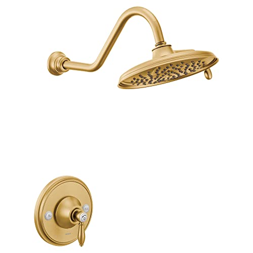 Moen Weymouth Brushed Gold Posi-Temp Shower Trim Kit, Valve Required, Including 9-Inch 2-Spray Rainshower, Ts32102Bg #TOP29