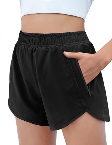 High Waisted Zipper Pocket Athletic Shorts for Girls