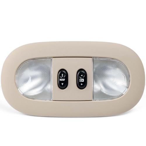 Image of LED Front Overhead Console Interior Dome Map Light w /Sunroof Switch, Tan | Compatible with Ford F150 2004-2008, Lincoln Mark LT 06-08, Replace# 7L3Z-18519A70-BA, 7L3Z-18519A70-BC